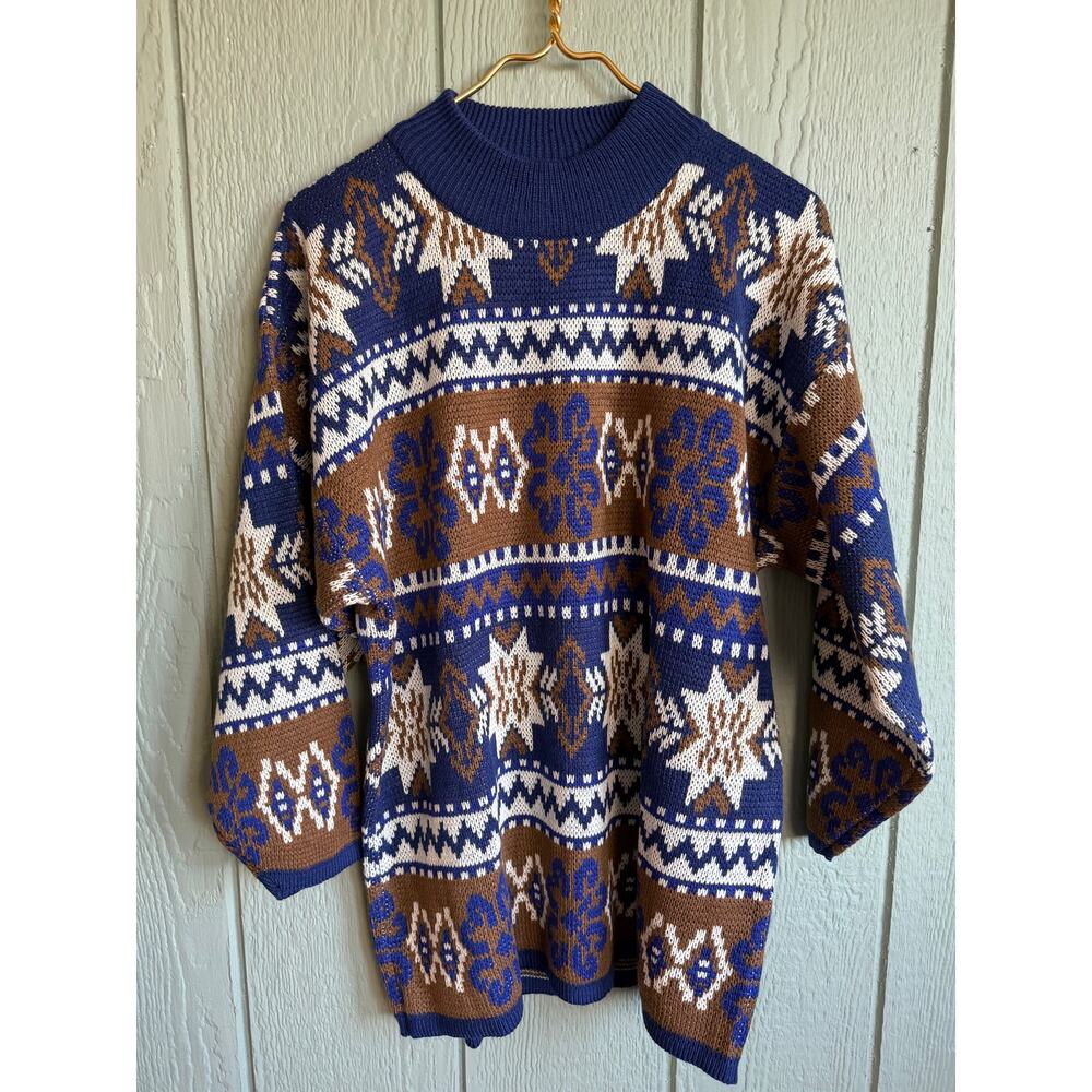 Vintage 80s Aztec Printed Sweater, Size Medium